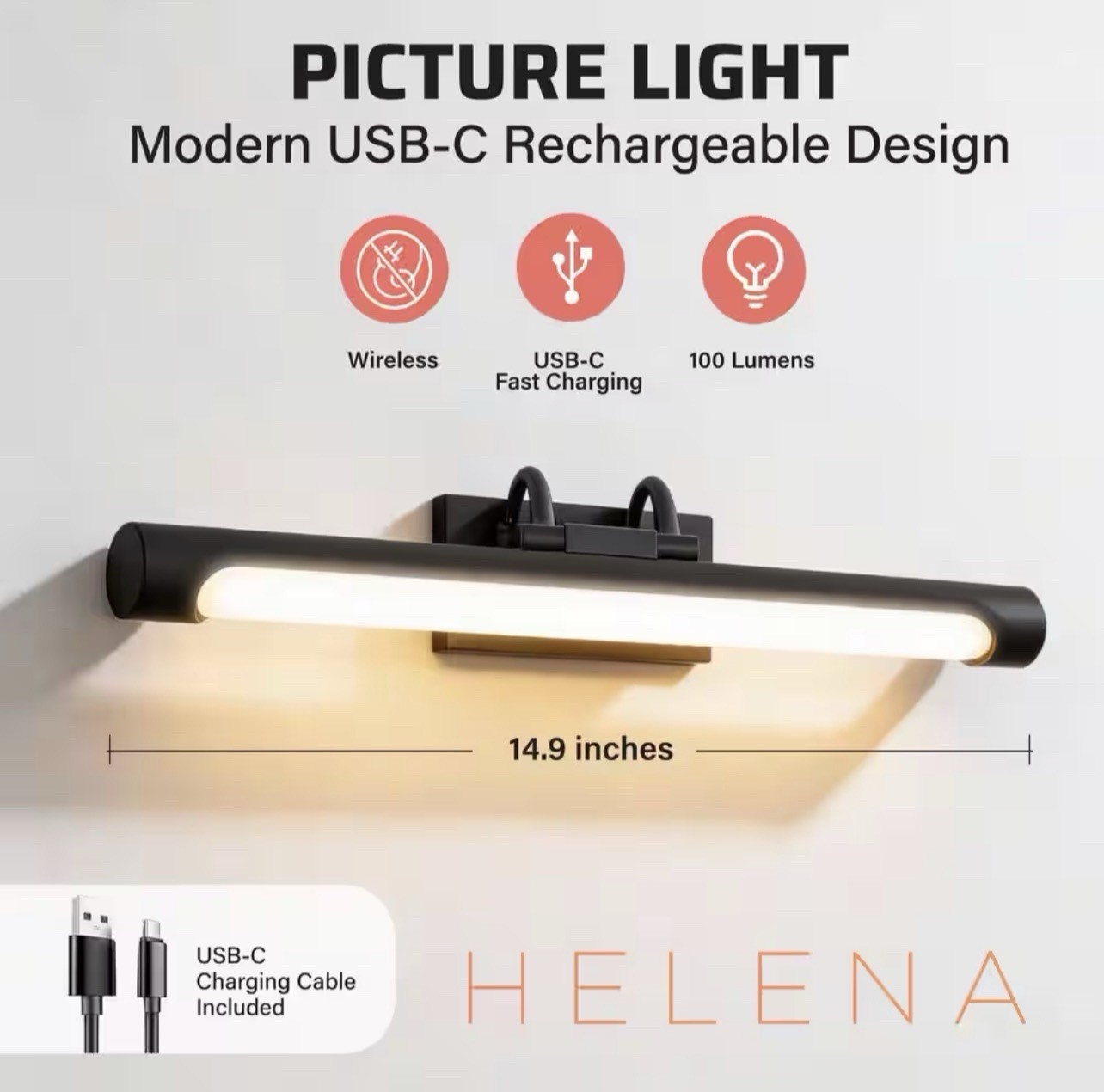 BETTERBEAM Helena Black Rechargeable LED Adjustable Picture Light 1-Pack 24582