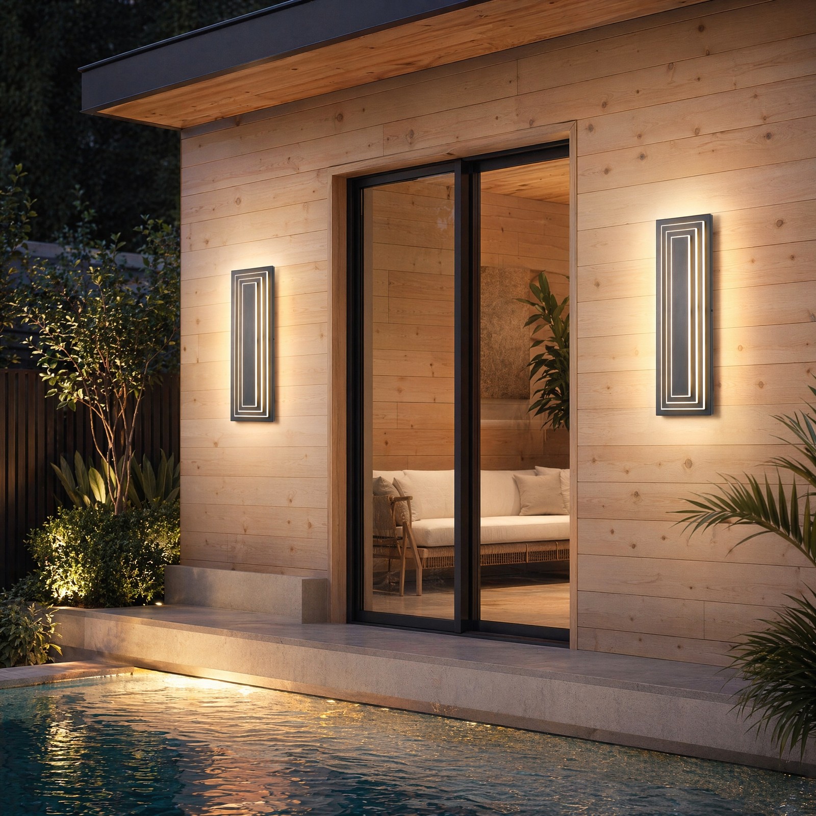 2 Pack 24» LED Outdoor Wall Light Modern Black 3-Tier Front Door Sconce Fixture