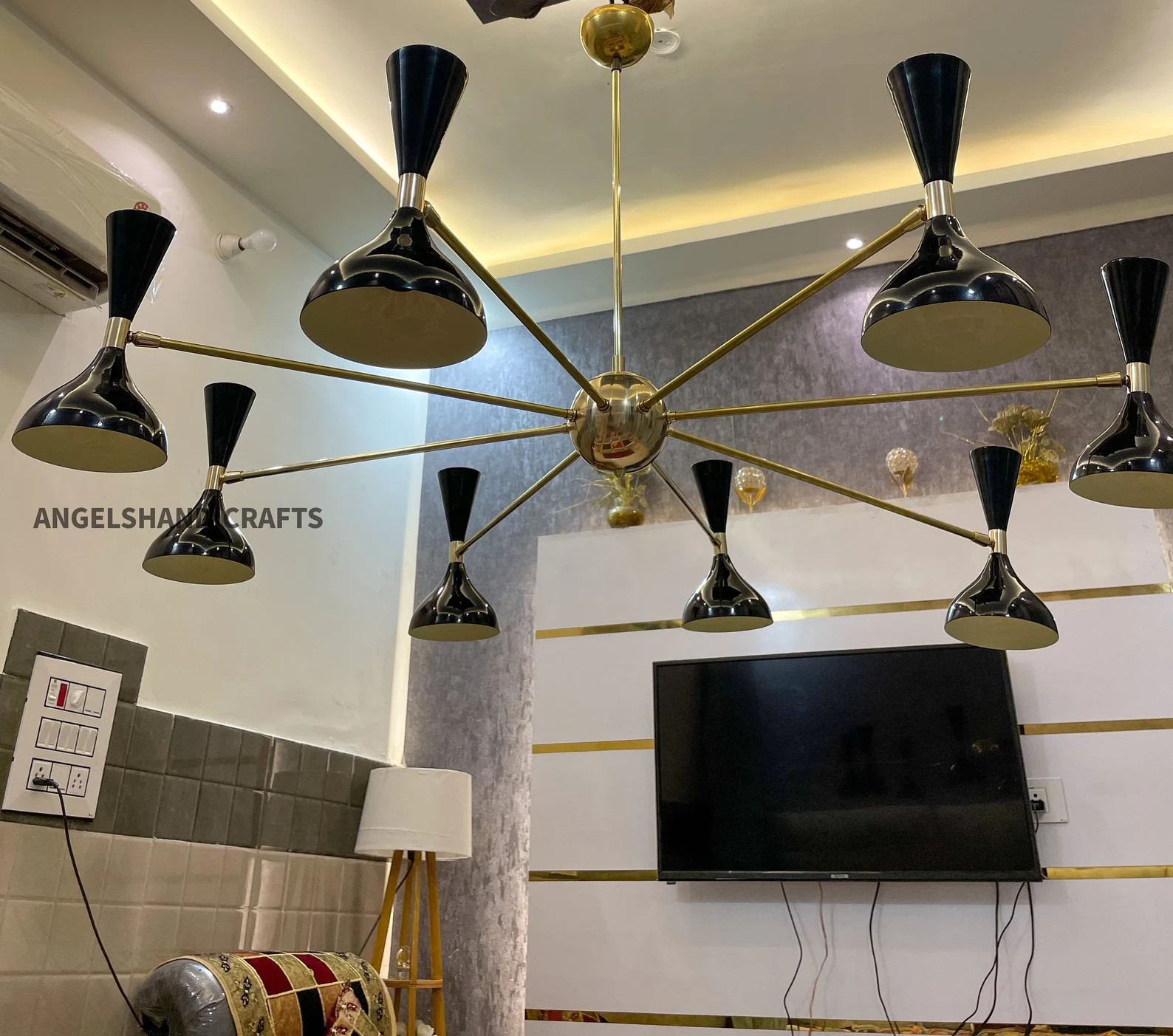 8 Arm Handmade Brass Chandelier: Sputnik Pendant Ceiling Light For Bedroom