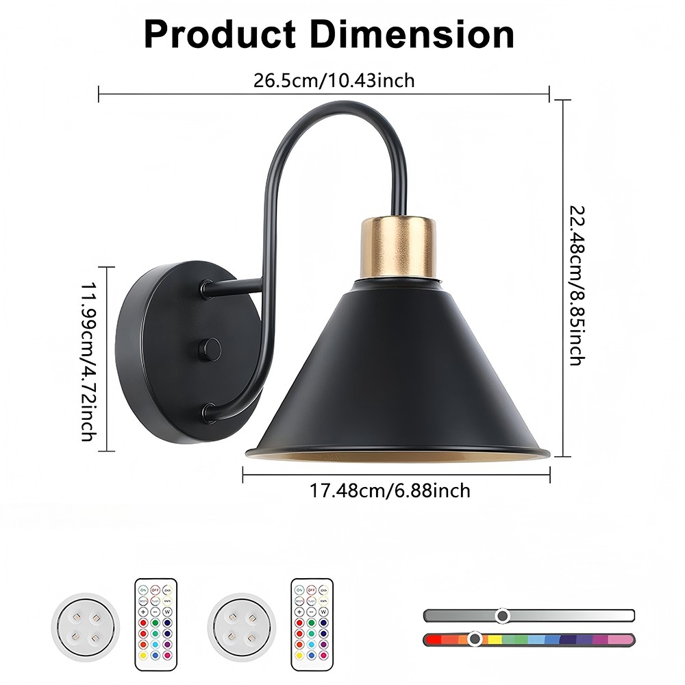 Battery Operated Wall Sconce Set of 2 Wireless Modern LED Wall Light with Remote