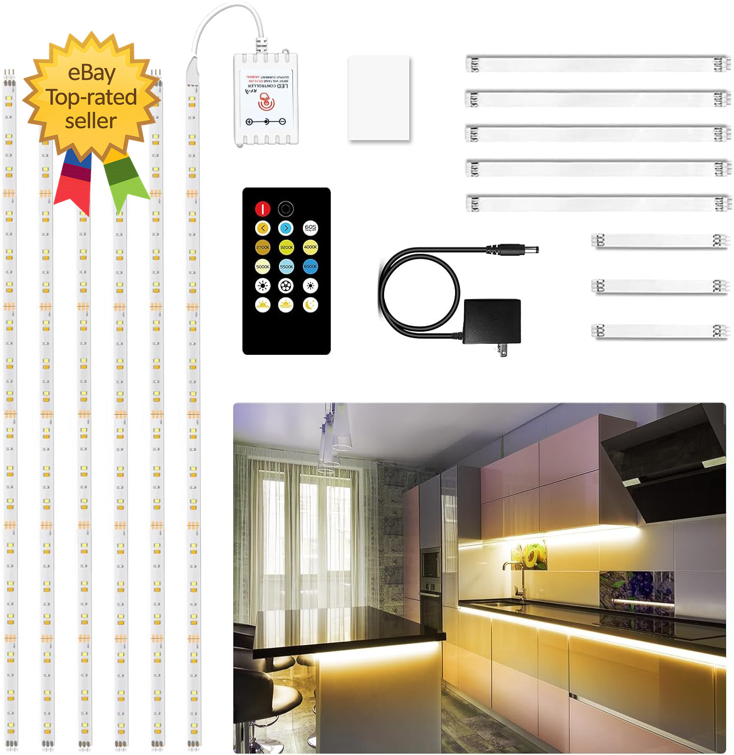 under Cabinet Lights 6 PCS under Cabinet Lighting with Remote, Dimmable LED