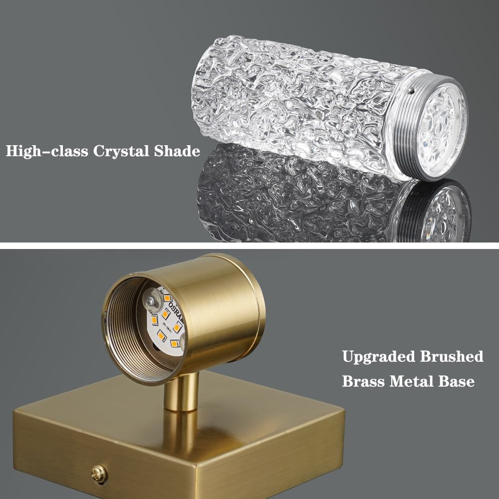Ditoon Crystal LED Wall Sconces Set 2, Brushed Gold Bathroom Light Fixtures