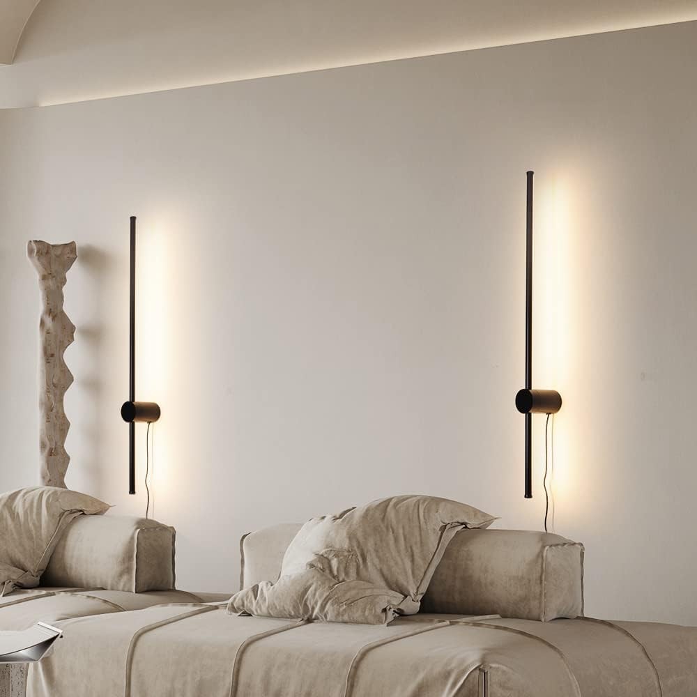 LED Plug in Wall Sconce Set of 2 Black Dimmable 39.4 Inch Remote