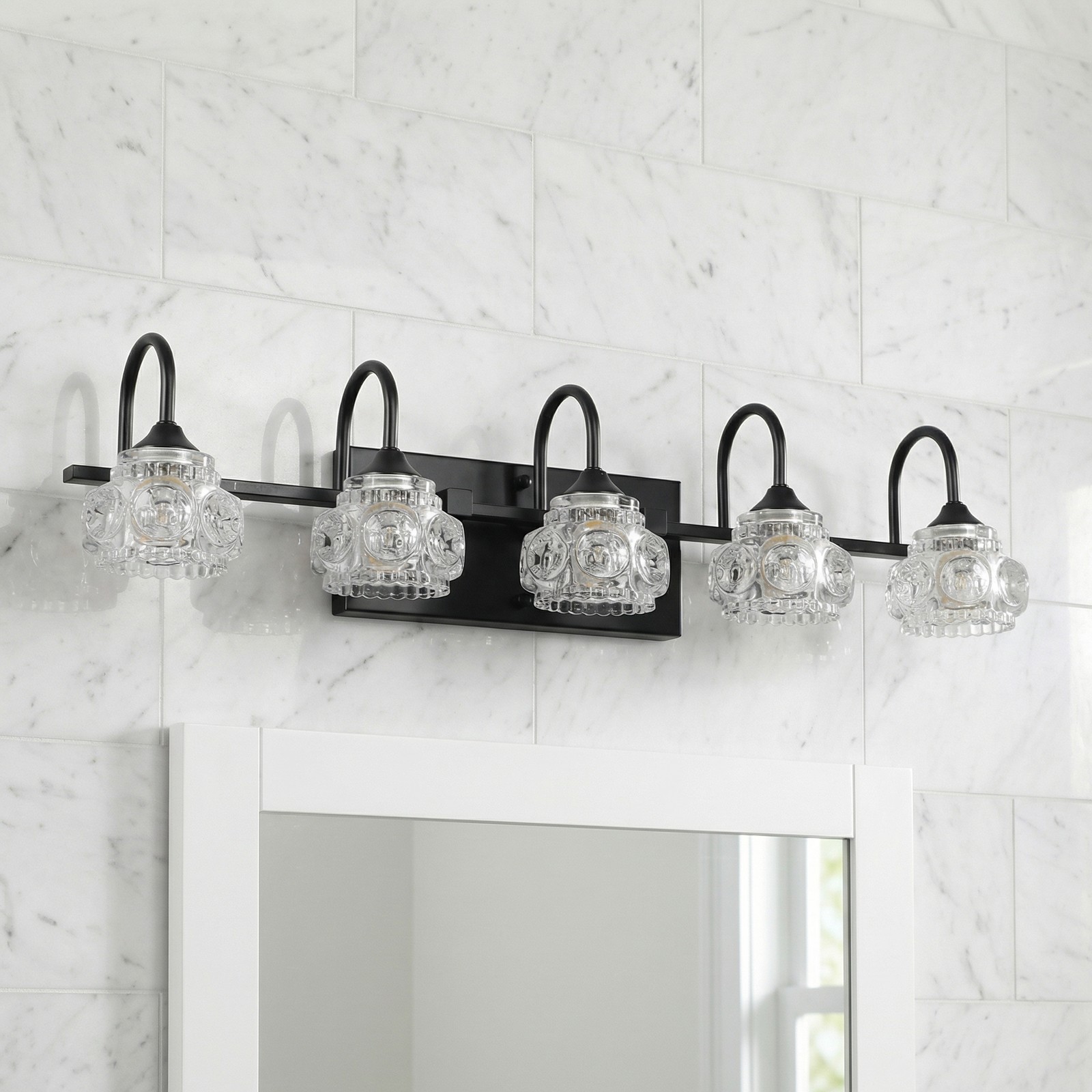 29» Vanity Light 5 Lights with Crystal Shade Black Bathroom Mirror Wall Fixture