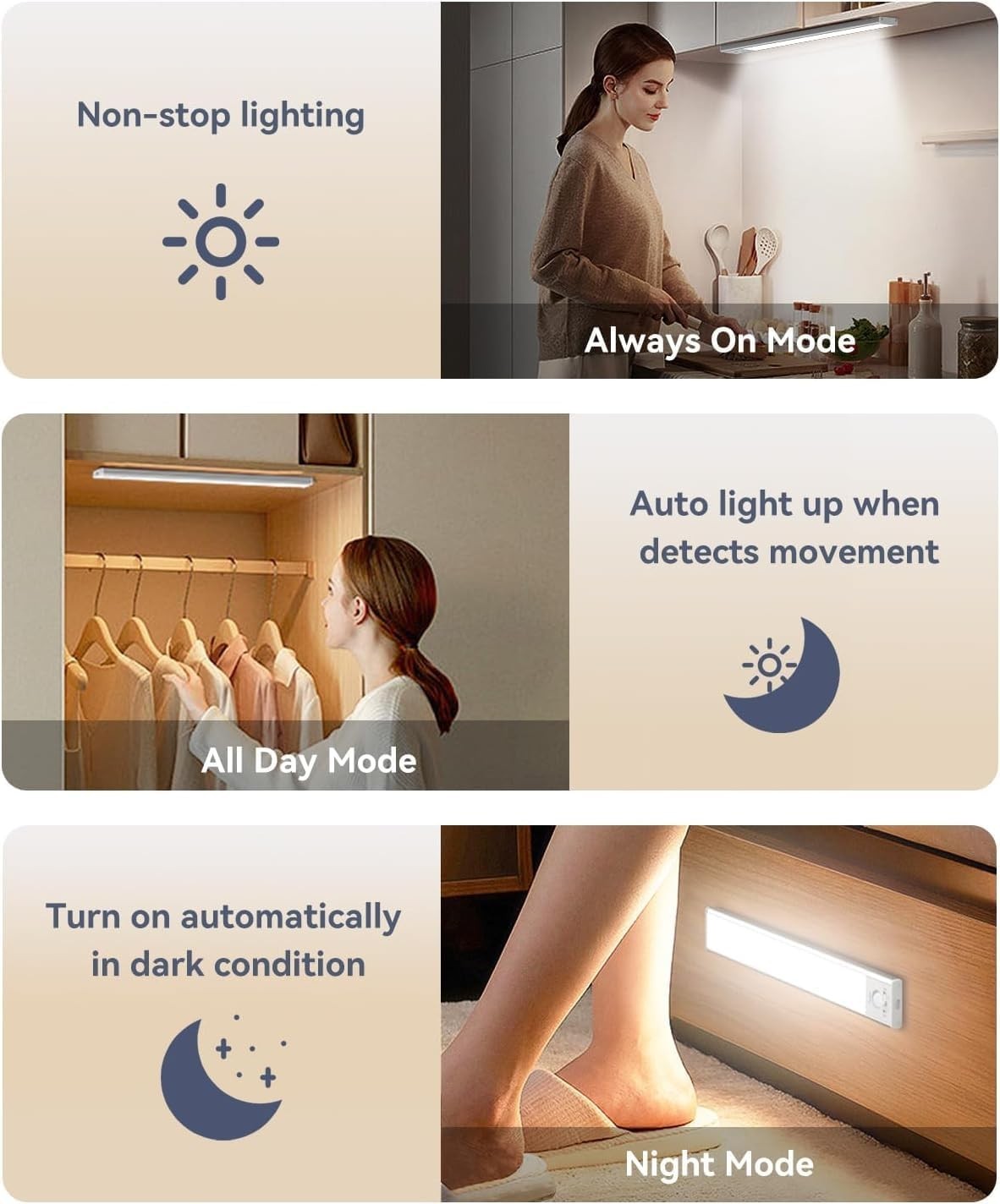 Rechargeable LED Closet Lights with Smart Motion Sensor & Adjustable Brightness