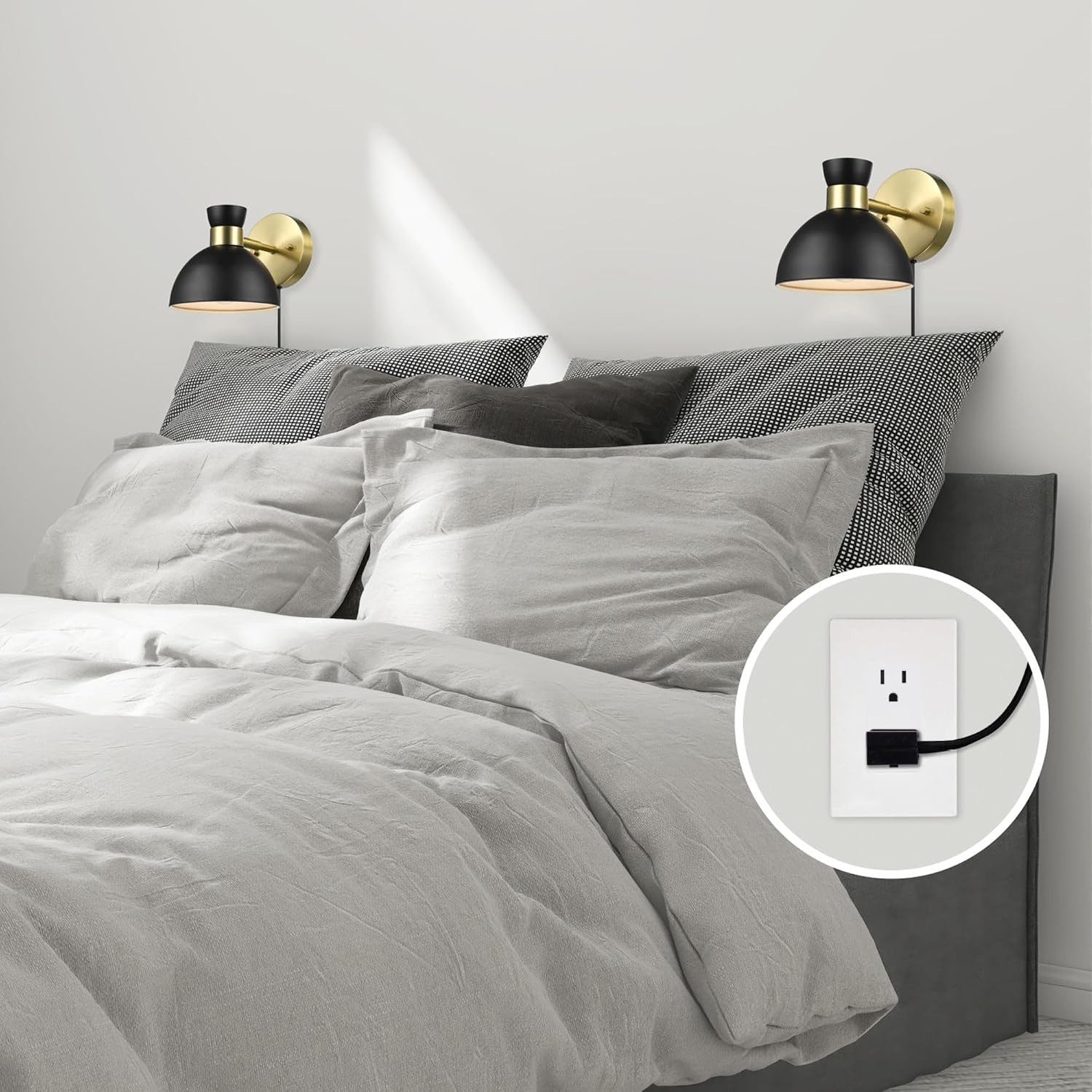 Matte Brass Wall Sconce with Pivoting Shade and 6Ft Cord, Living Room Light