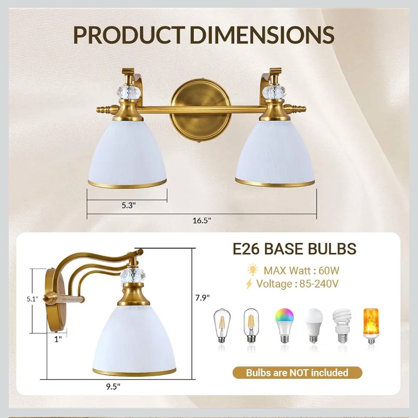 2-Light Brushed Gold Bathroom Ligh Vintage Bathroom Light with Milky White Bell