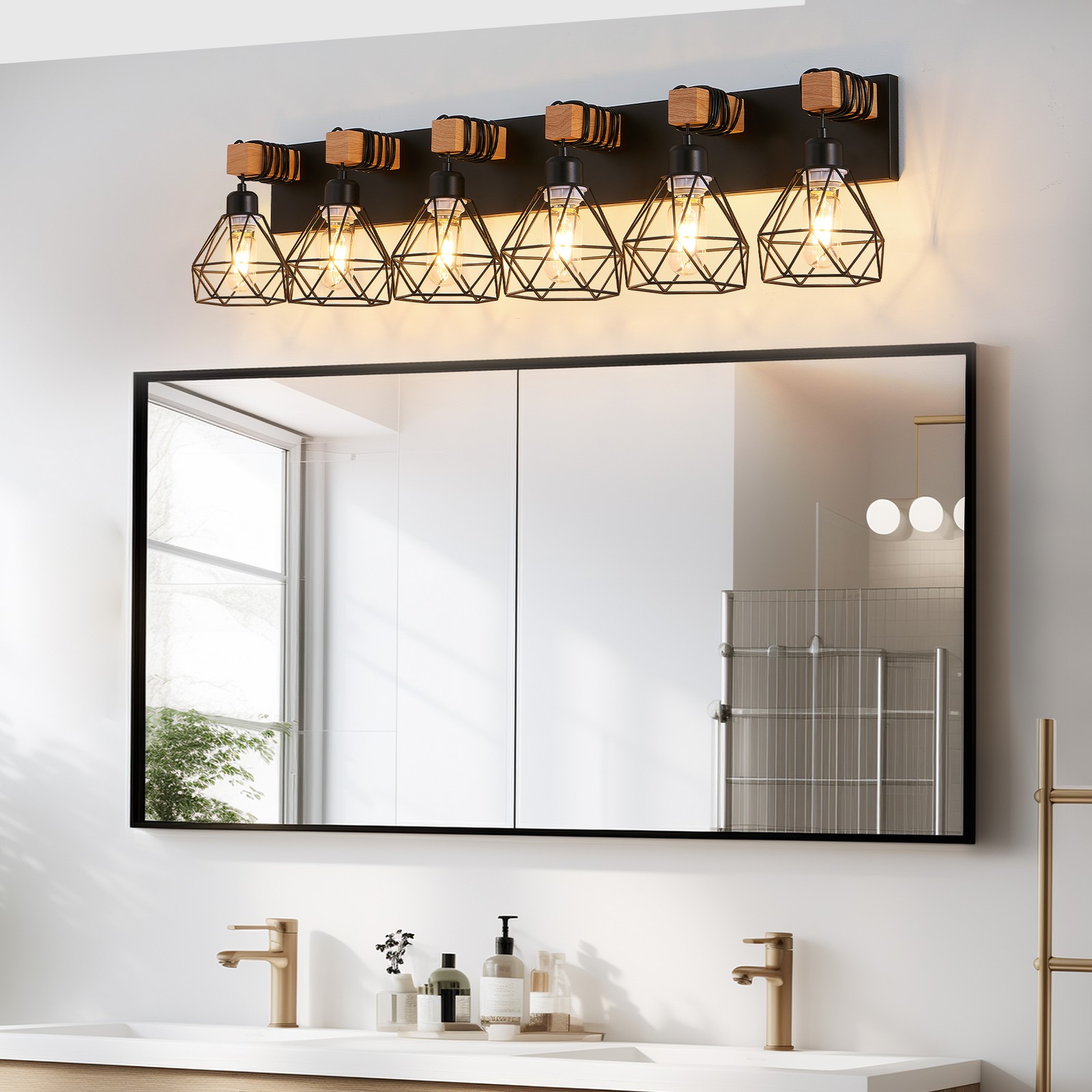38″ Farmhouse Vanity Light Bathroom Mirror Wall Lamp Metal Cage Sconce Fixture