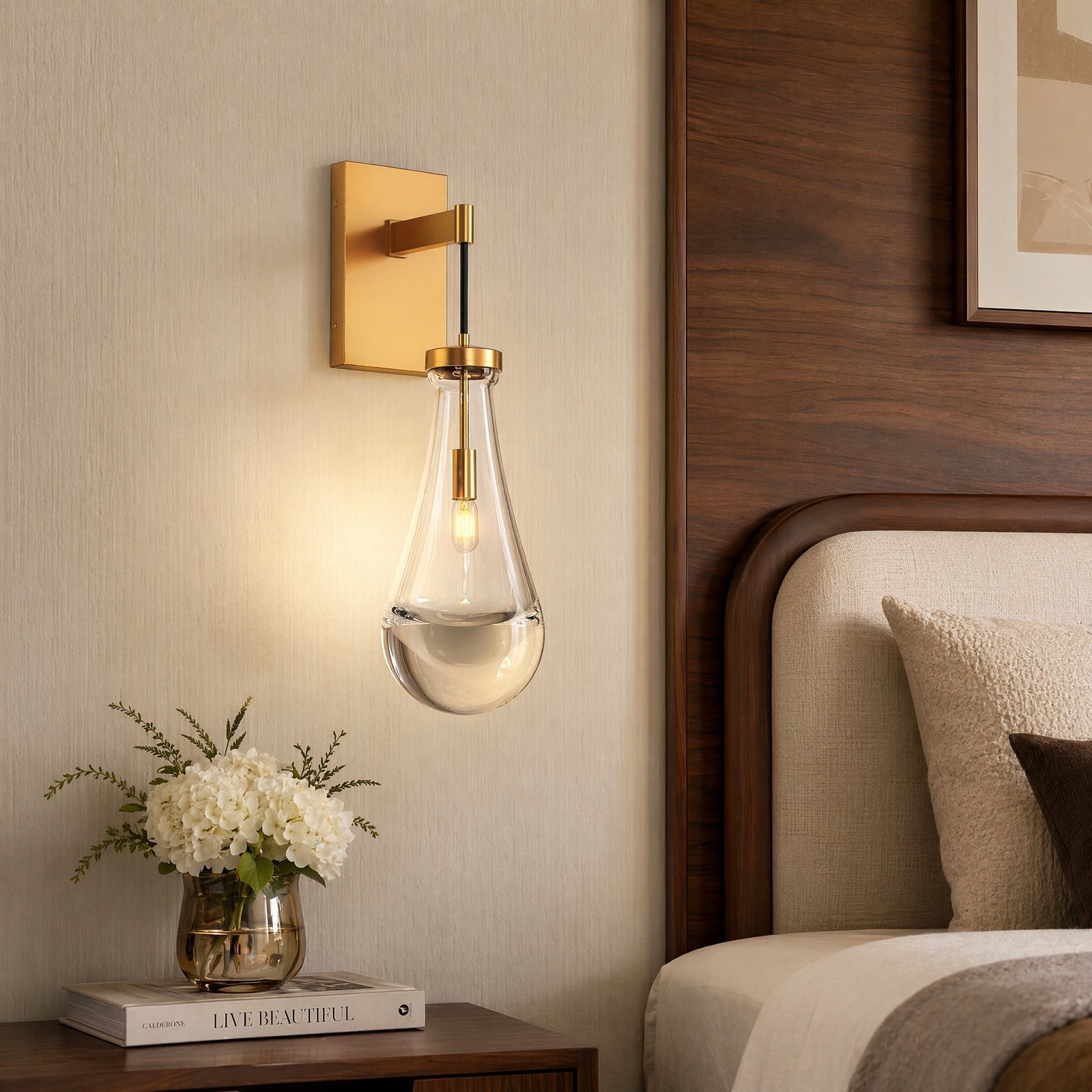 18» Modern Gold LED Wall Light Indoor Raindrop Glass Dimmable Sconce Fixture