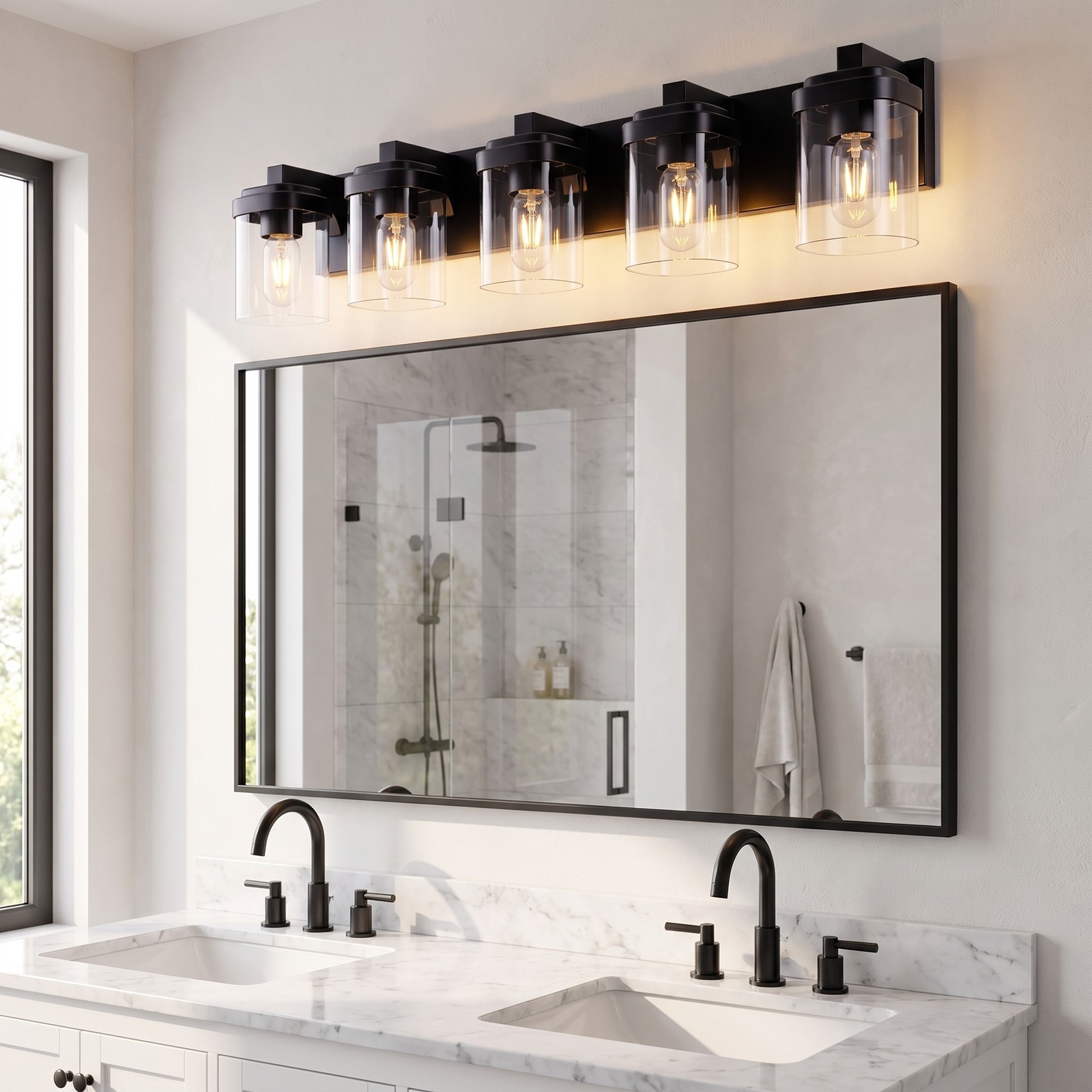 31» Vanity 5 Light LED Square Glass for Bathroom Over Mirror Wall Black Fixture
