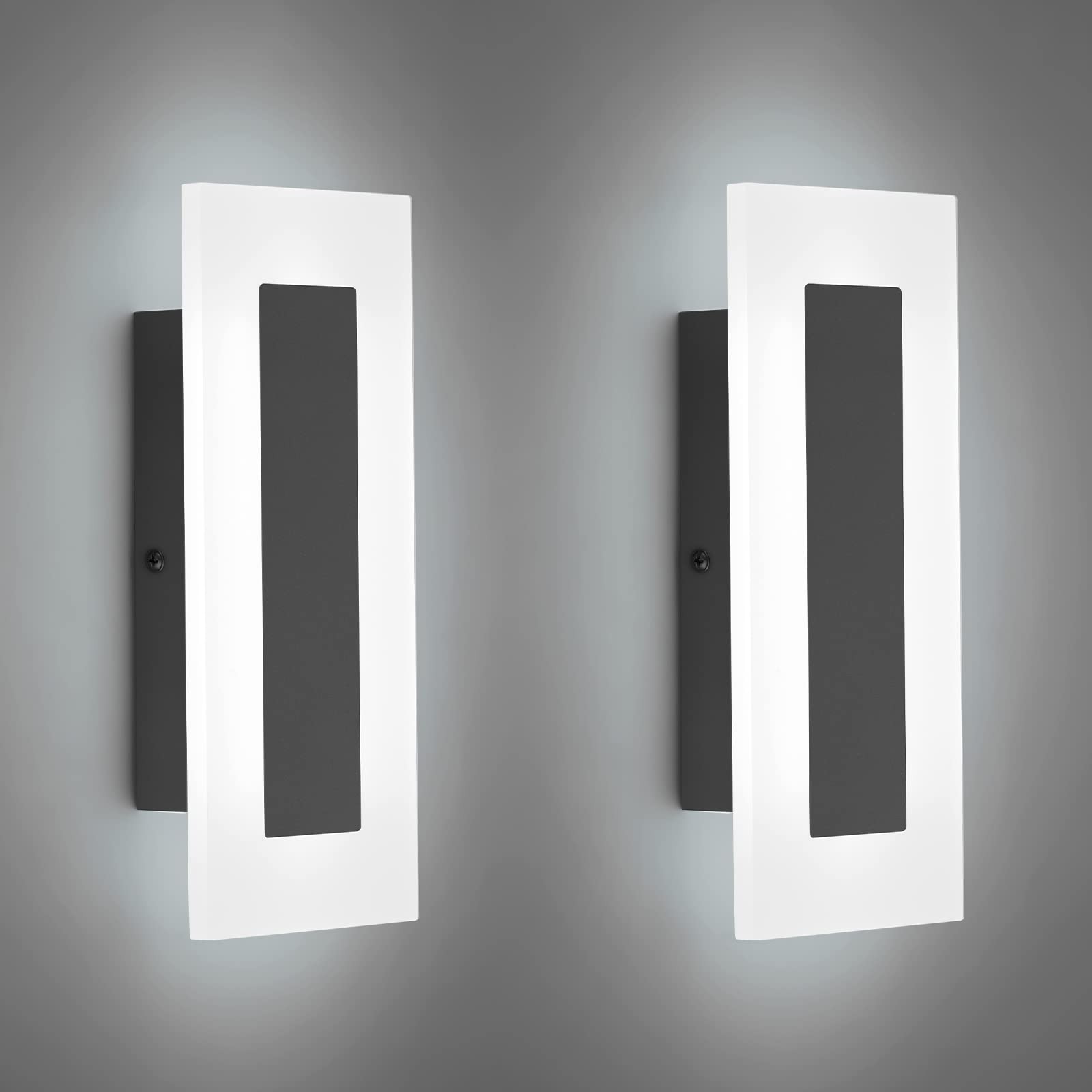 2 PCS Modern LED Acrylic Black Wall Sconce White Light 6000K Indoor Fixture