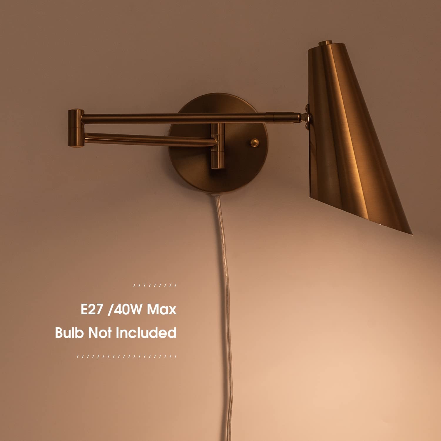 Plug in Wall Sconce Set of 2, Brass Swing Arms Wall Light Plug-in Wall Lamp f