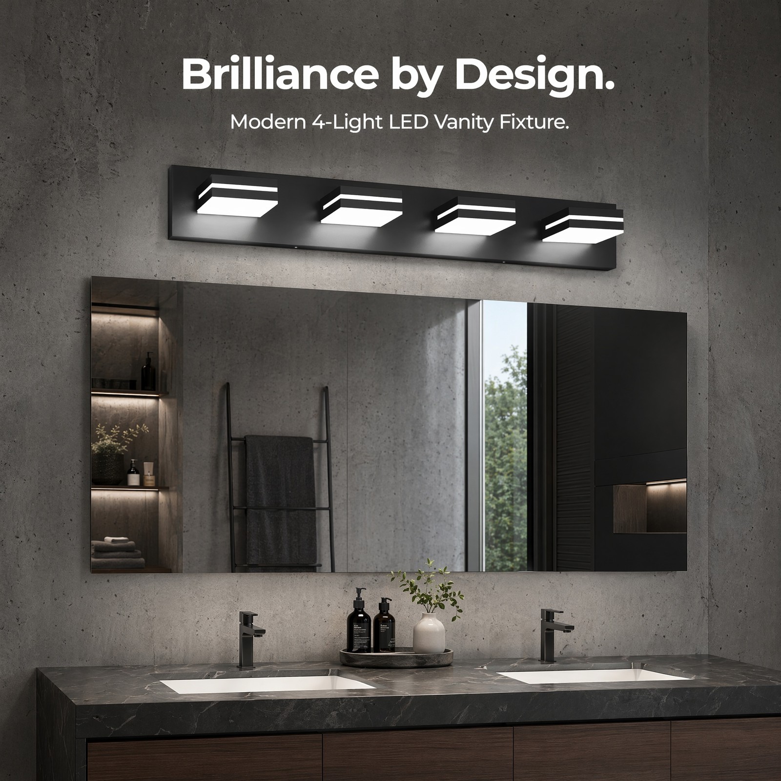 30 in Bathroom Modern Black LED Vanity Light 4 Lights Mirror Wall Sconce Fixture