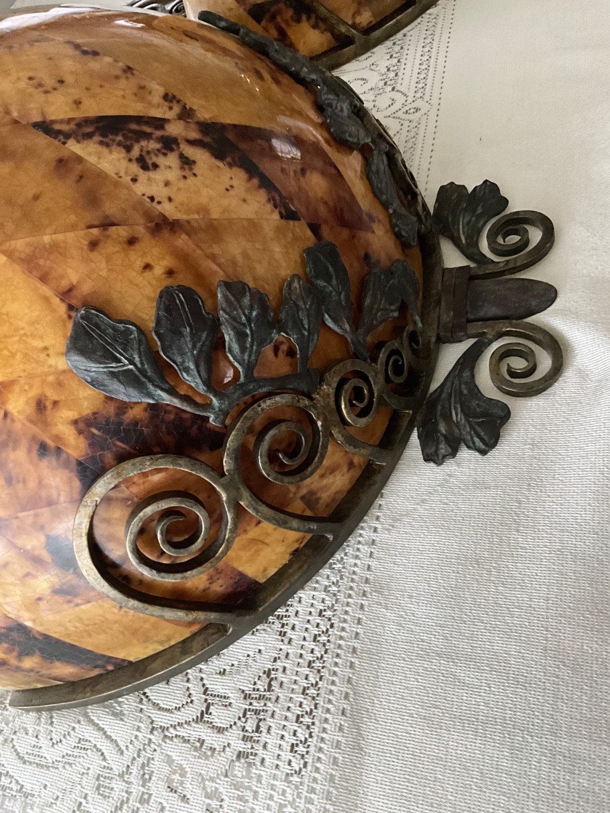Maitland Smith XL Wall Sconces Pair/2/ Tortoiseshell Diamond Pattern Metal Frame