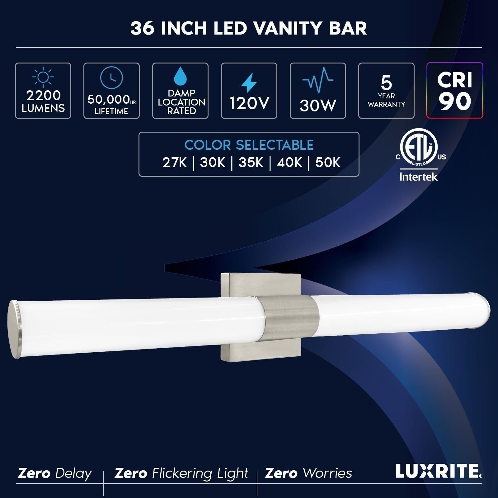 Luxrite LED Bathroom Vanity Light Fixtures 36″5 CCT 30W 2200 Lumens Dimmable