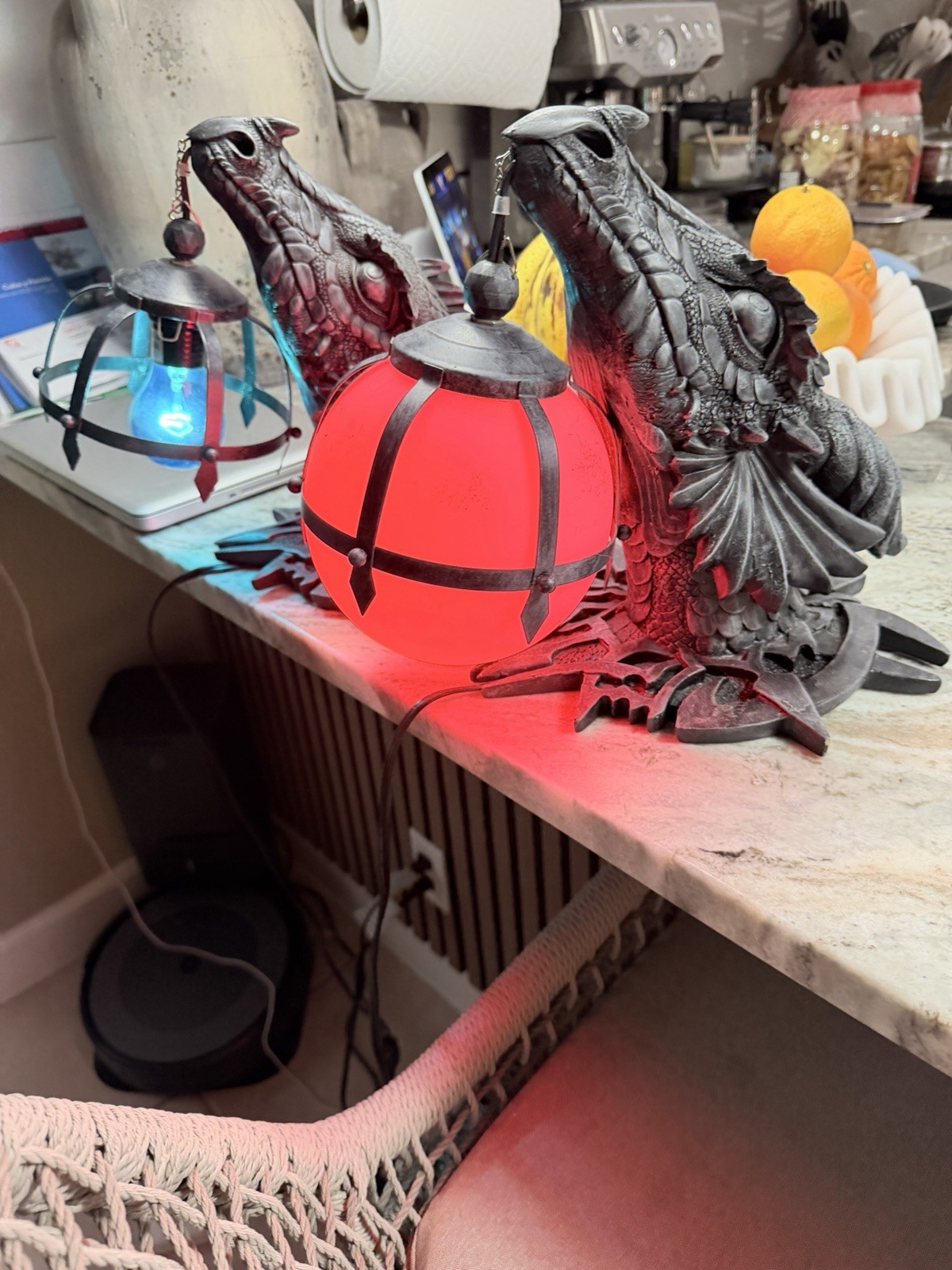 Pacific Giftware Resin Gargoyle Dragon Wall Sconce, Corded, Globe, Red/Blue
