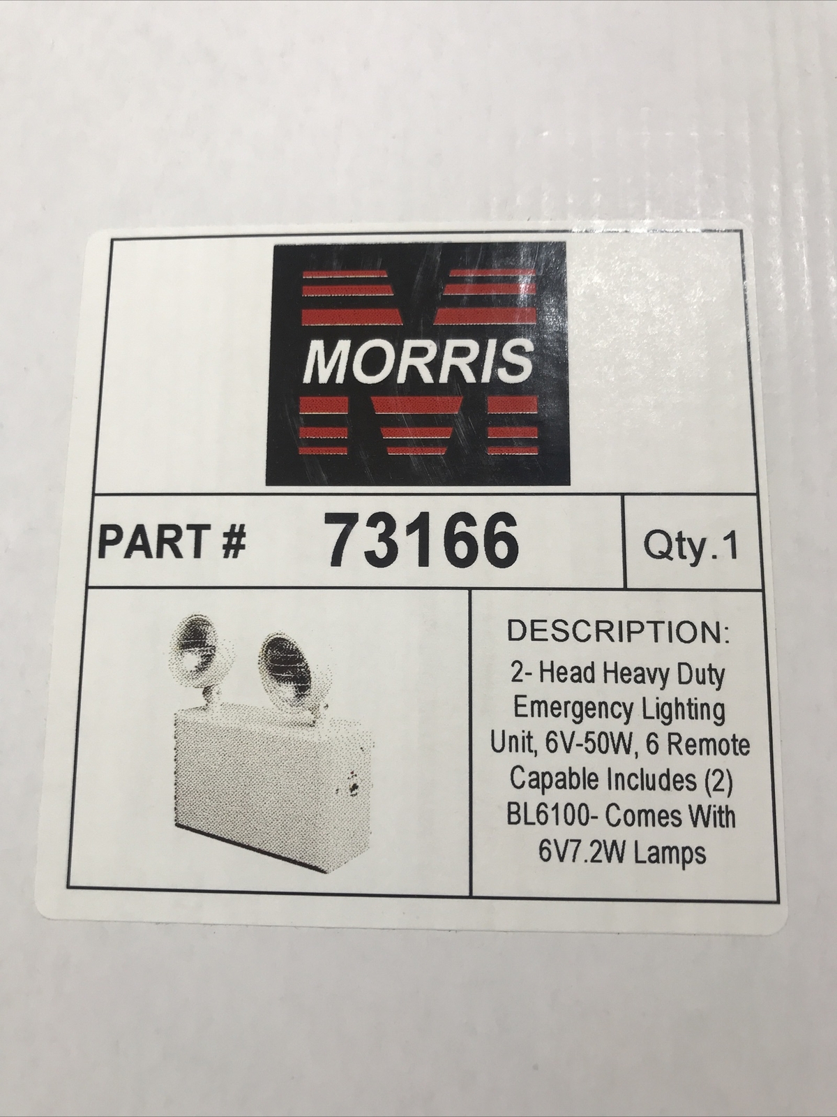 Morris Products 73166 Two Head Heavy Duty Emergency Lighting Unit 6V -50W NEW!