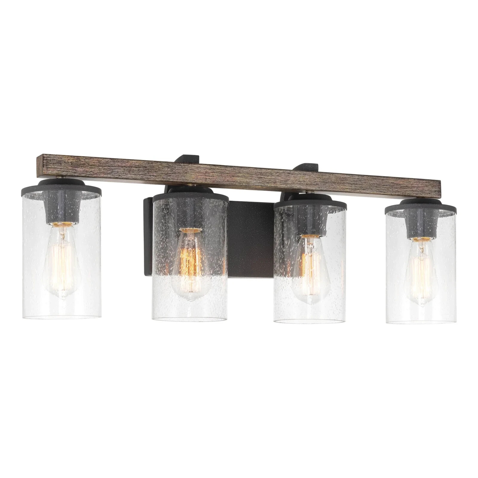 Kira Home Oakmont 28″ 4-Light Farmhouse Vanity / Bathroom Light + Seeded Glass
