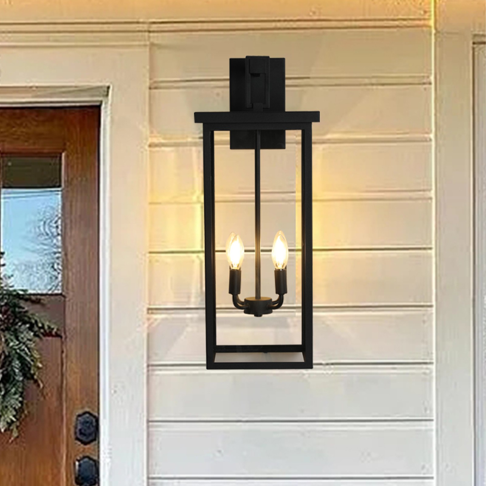 30″ Outdoor Porch Wall Light Modern Glass Shade Sconce Fixture Black Waterproof