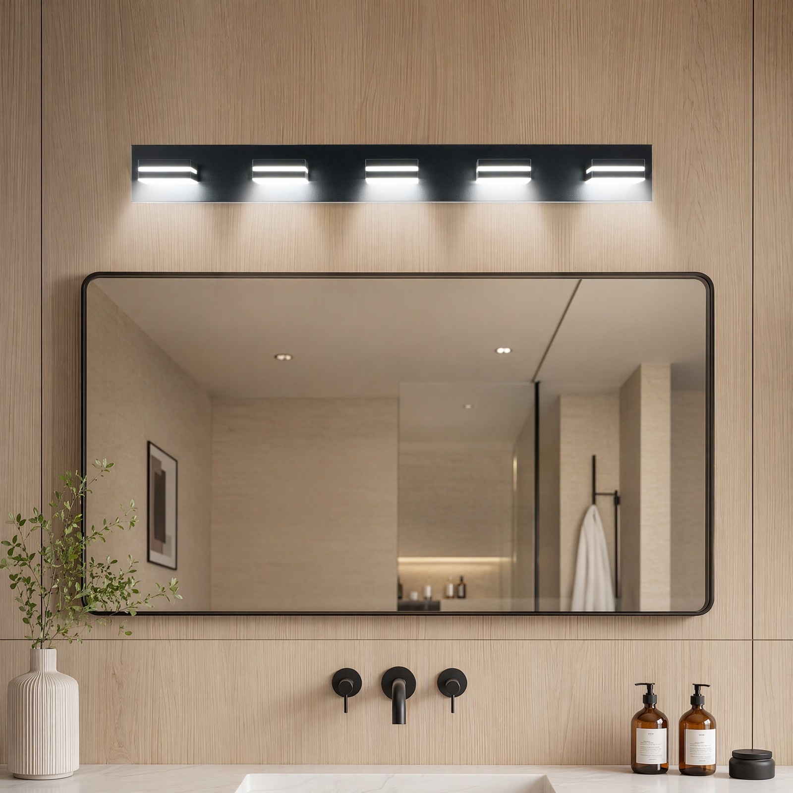 40 Inch 5 Lights LED Black Modern Vanity Light Bathroom Mirror Wall Lamp Fixture