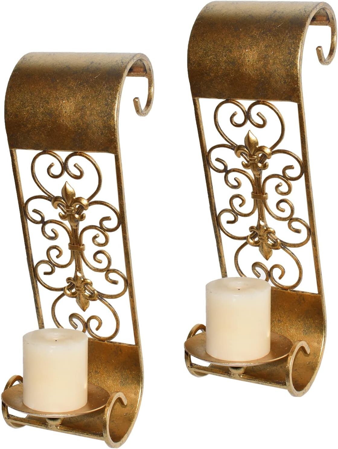 Wall Sconce Candle Holder Set of 2 Wall-Mount Candle Holder Antique Gold Style