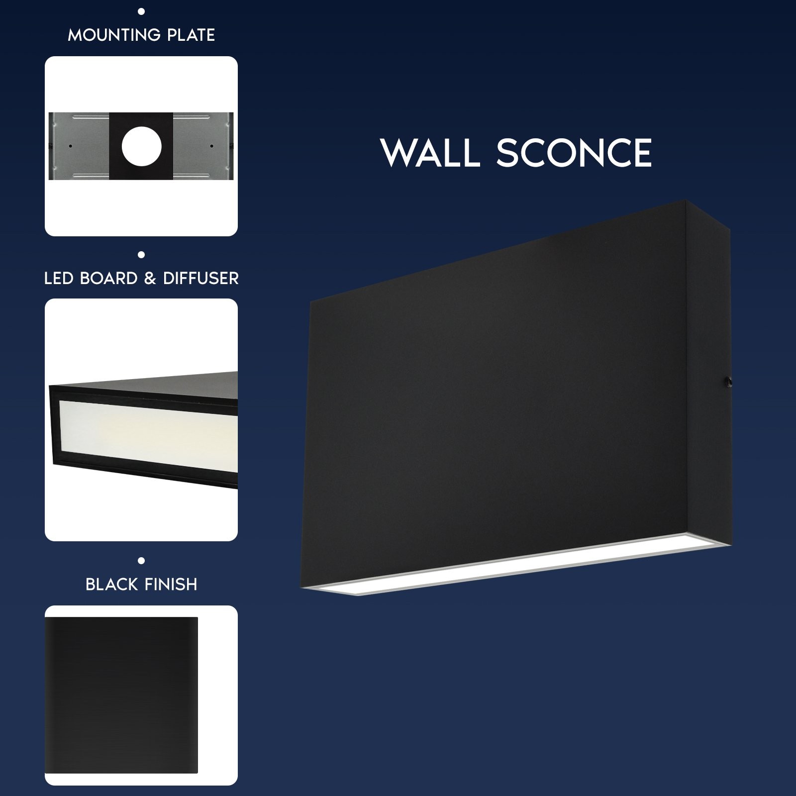 Luxrite 10″ LED Up and Down Wall Light, 5CCT, IP65, Black, 24W, 2000LM, ETL 2PK