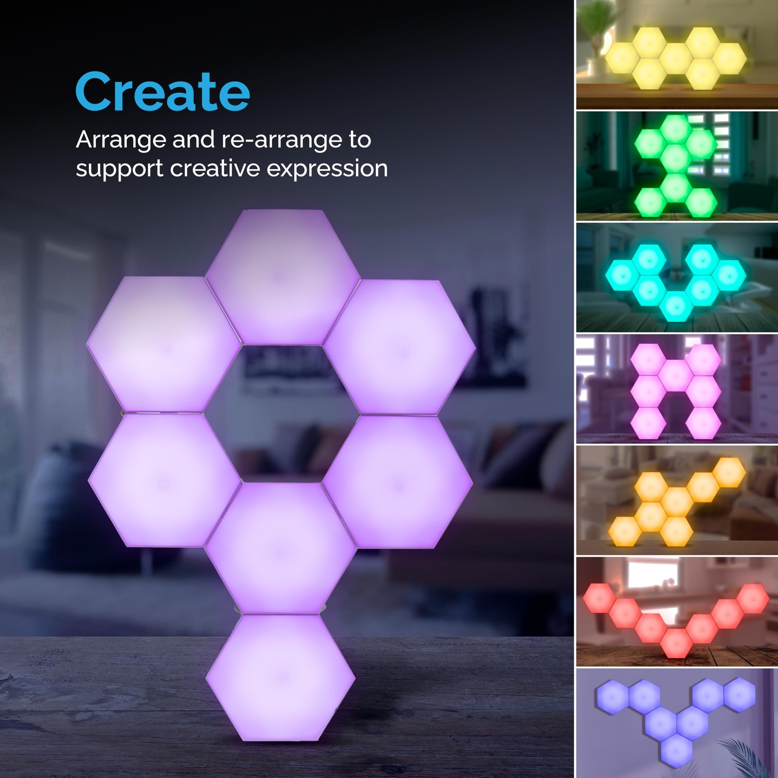 HEXlights 7-Pack Hexagon Lights, Touch and Remote Controlled RGB Wall Panels …