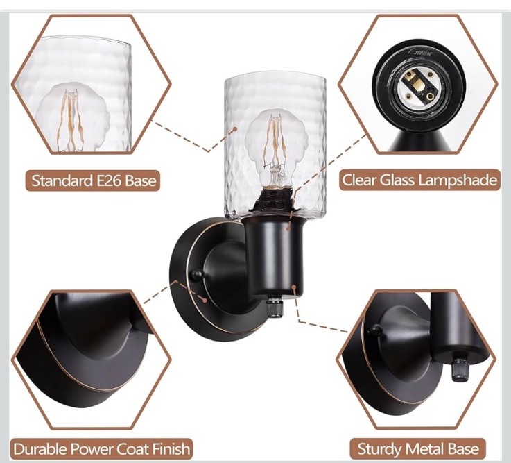 Wall Sconces for Bathroom, Modern Vanity, Rotary Switch Matte Black 2 Pack