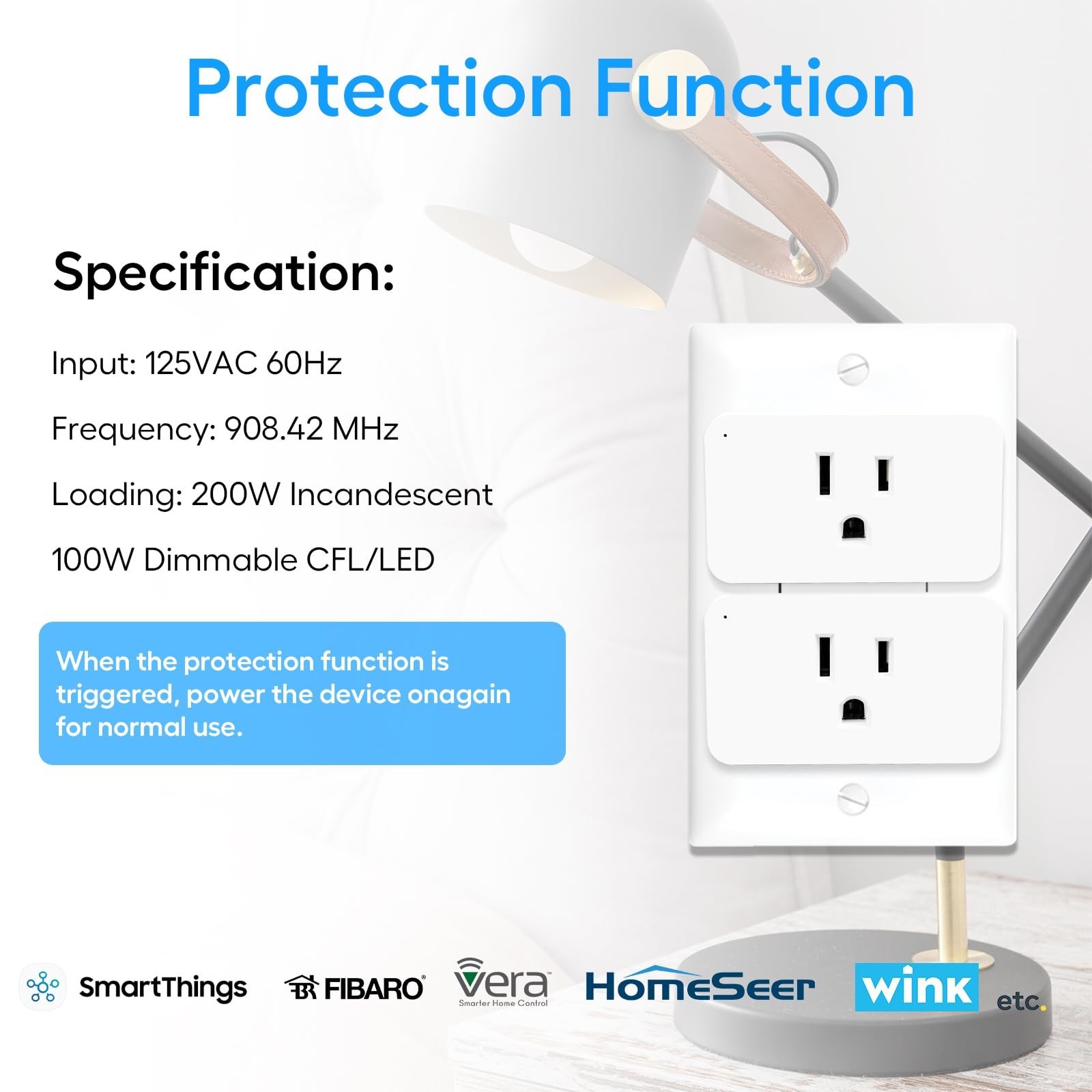 Zwave Dimmer Plug 800 Series 2 Pack, Dimmable Zwave Outlet Built-in Repeater …