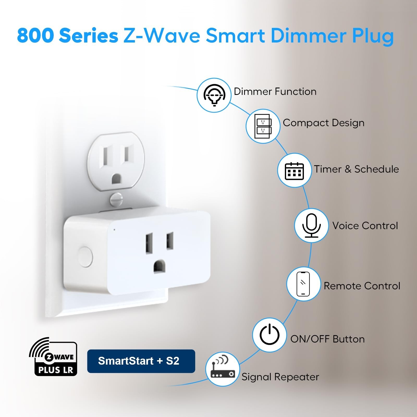 Zwave Dimmer Plug 800 Series 2 Pack, Dimmable Zwave Outlet Built-in Repeater …