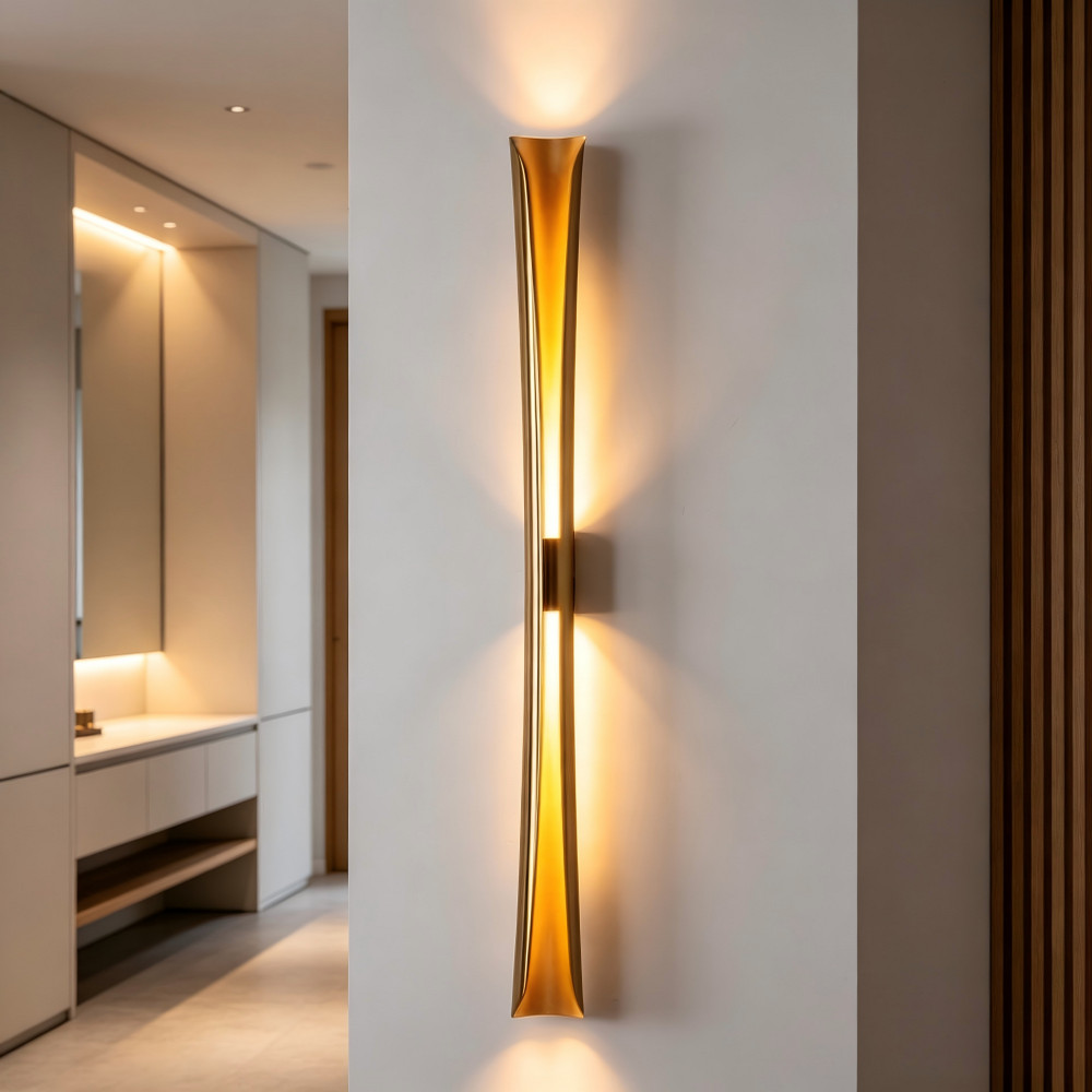 Minimalist Curved Gold LED Wall Light Long Sconce Living Room Bedroom Home Decor