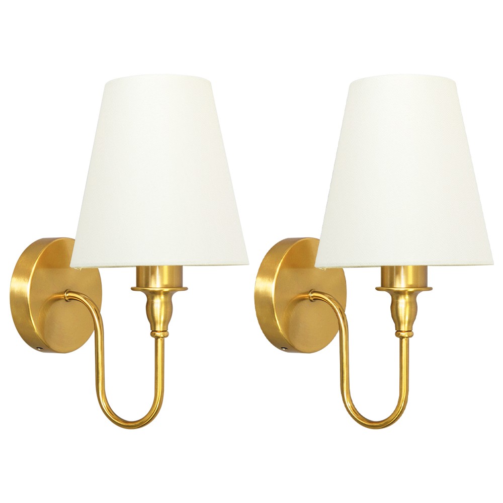 Battery Operated Wall Sconces Set of 2 Gold Wireless Lamps with Remote/Touch