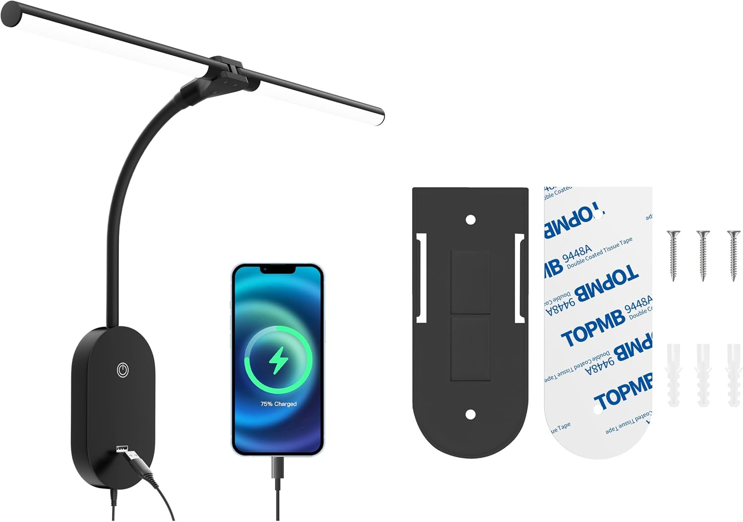 2-Head LED Round Wall Reading Light Set with Installation Accessories