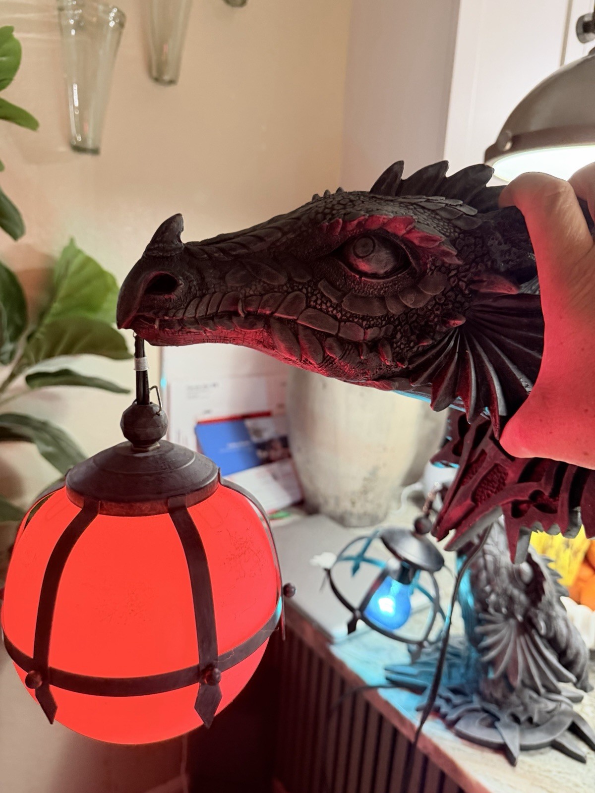 Pacific Giftware Resin Gargoyle Dragon Wall Sconce, Corded, Globe, Red/Blue