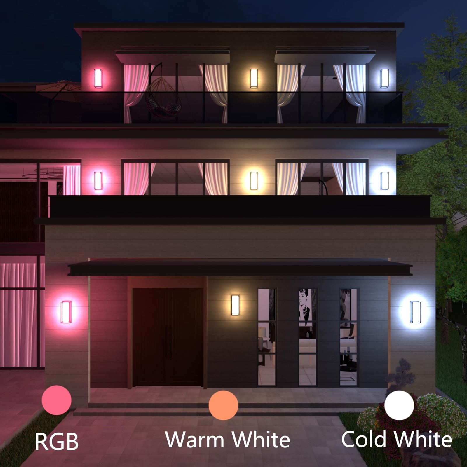 LED Smart Outdoor Wall Lights,14in 22W RGB+2700K-6500K Color Changing Wall Sc…