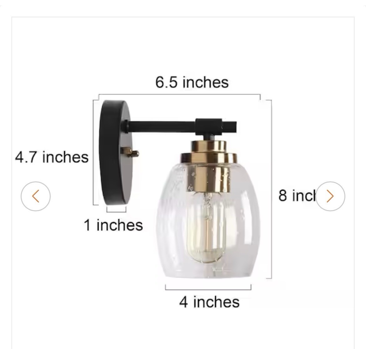 UOLFIN Modern Bell Black and Brass Vanity Wall Sconce, Seeded Glass Shade