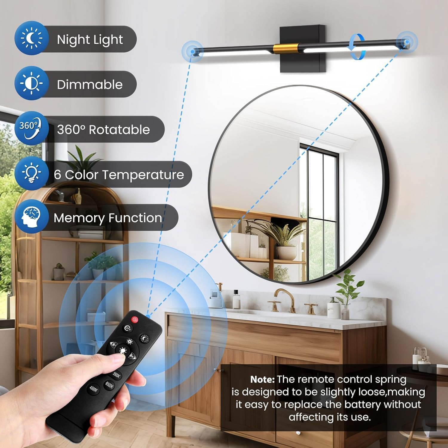 Dimmable 24″ Modern Bathroom Vanity Light with Remote & Color Temp Control
