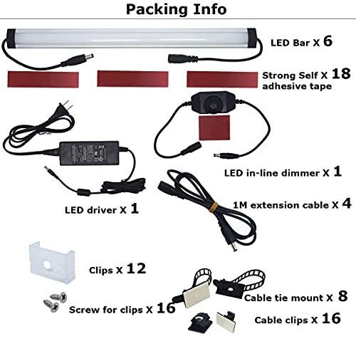Under Cabinet LED Light Kit 5000K Daylight Dimmable 12 Inch Add-on Bars Plug