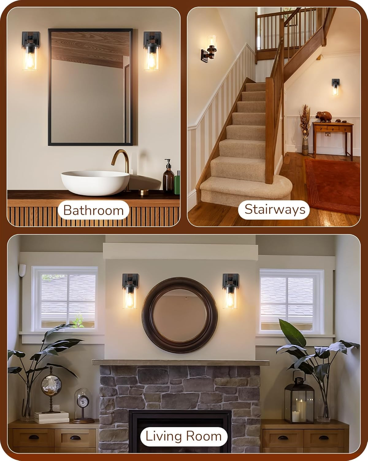 Wall Sconces Set of 2, Farmhouse Vanity Light Fixtures with Clear Glas