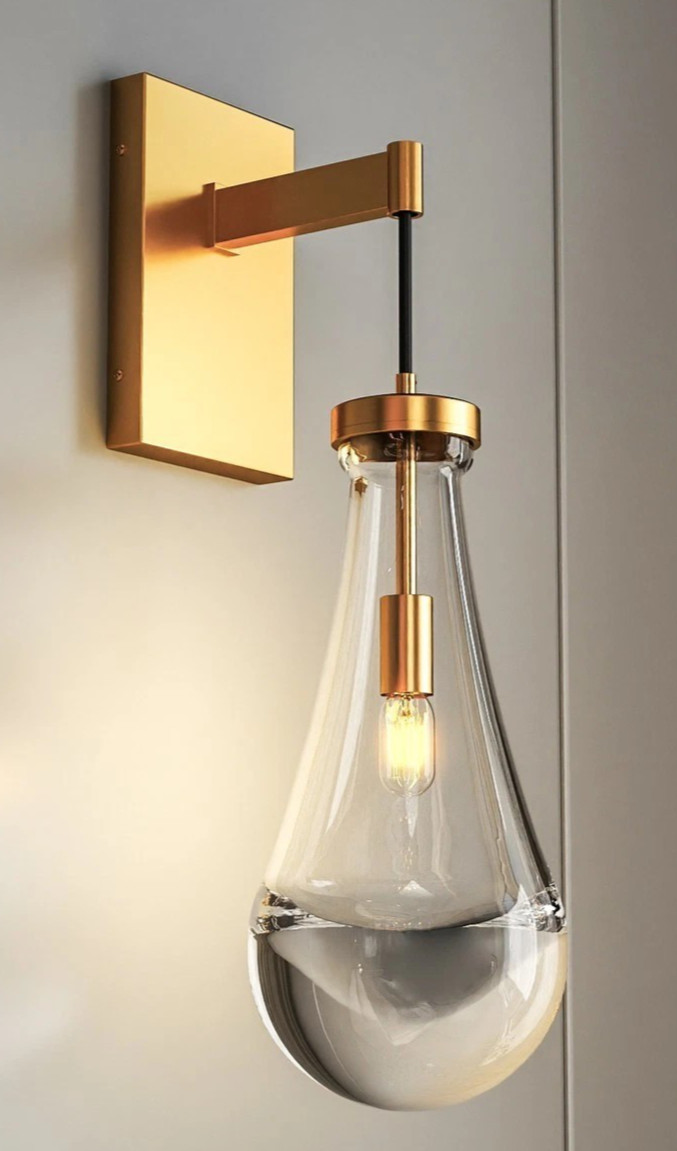 Raindrop Glass Wall Light Fixture Modern Brass Gold Indoor Vanity Sconce