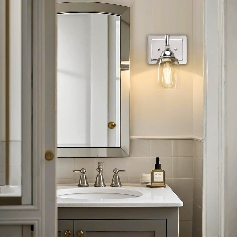 Dimmable LED Bathroom Vanity Light Chrome Clear Shade Energy Efficient 800Lumen