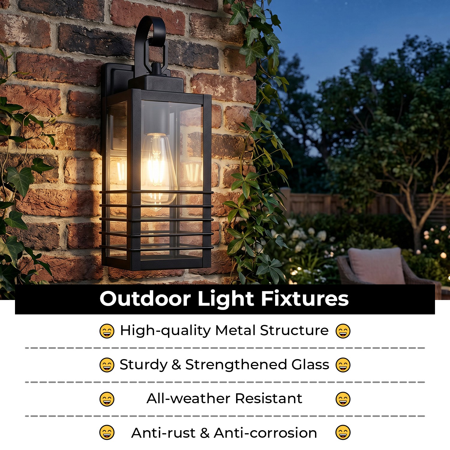 2 Pack 15″ Outdoor Porch Wall Light Modern Exterior Glass Lantern Sconce Fixture