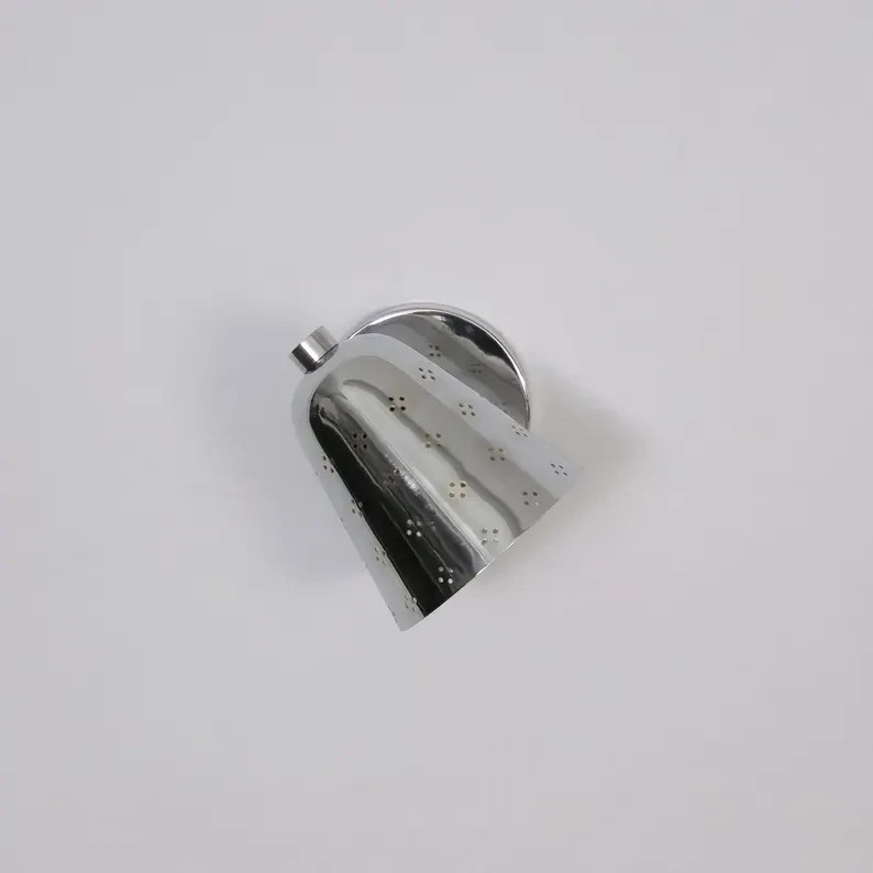 Silver Brass Wall Sconce, Mid Century Lamp Cone, Perforated Spotlight Fixture