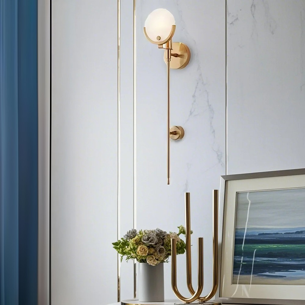 Antique Brass Marble Wallchiere Wall Sconces Modern Single Wall Light Fixture