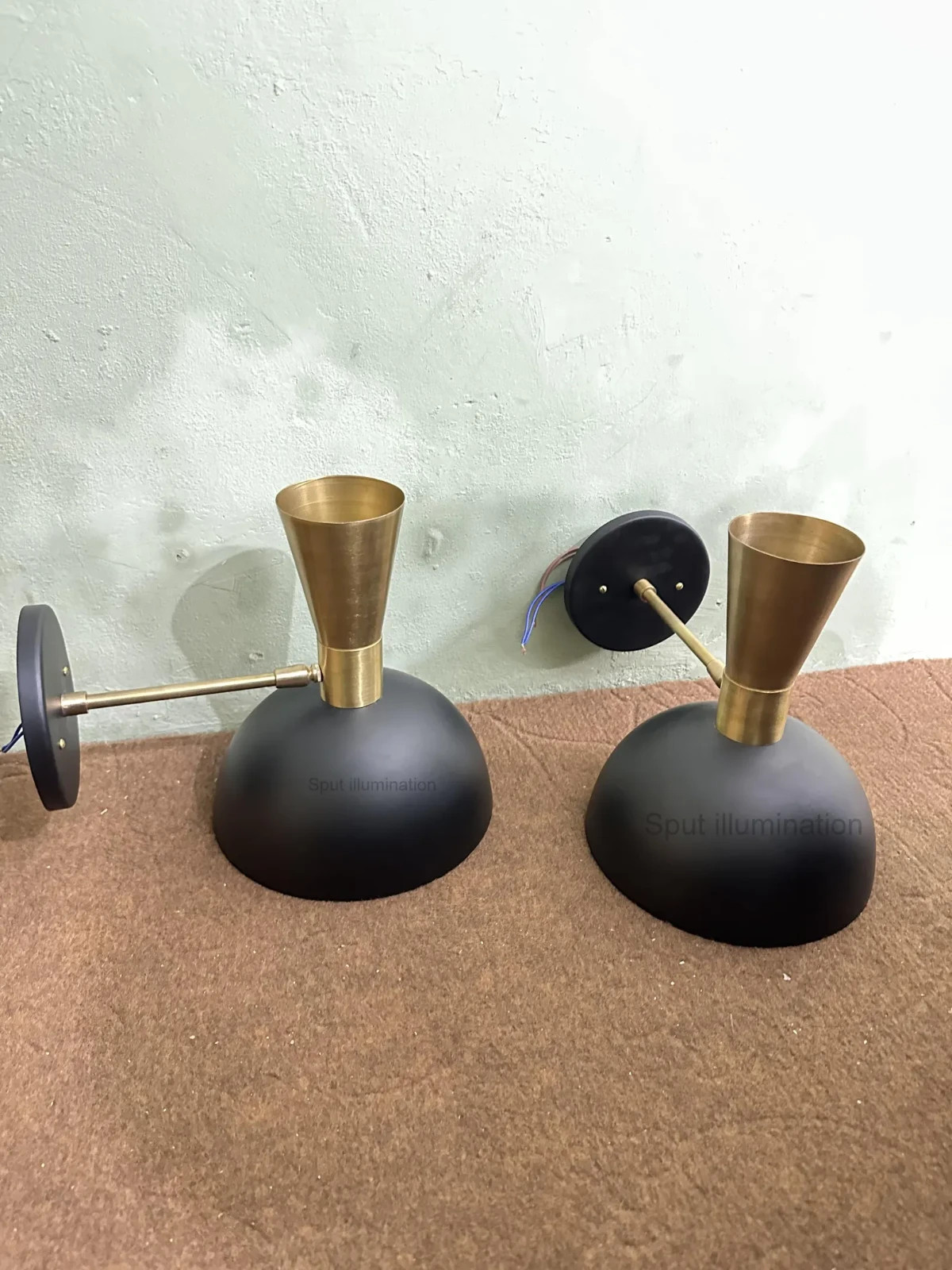 Pair of Modern Mid-Century Brass Wall Sconce – Handmade Cone Shade Wall Light