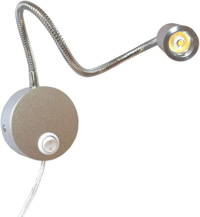 Warm White 3W LED Wall Sconce with Flexible Gooseneck & On/Off Switch