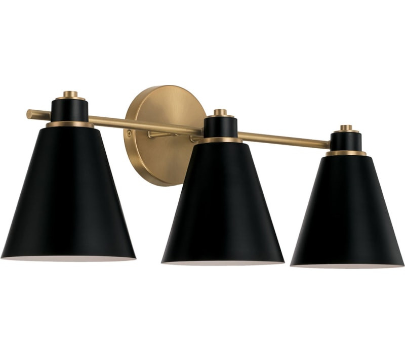 Capital 150131AB Bradley Vanity, 3-Light 300 Total Watts, Aged Brass And Black