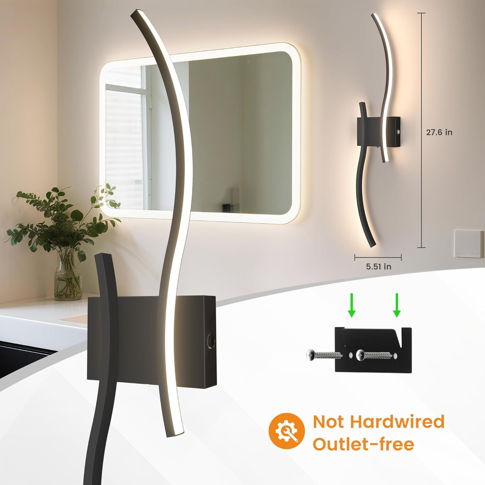 Battery Operated Wall Sconces Set of Two 27.6 Inch Dimmable Wireless Lights with