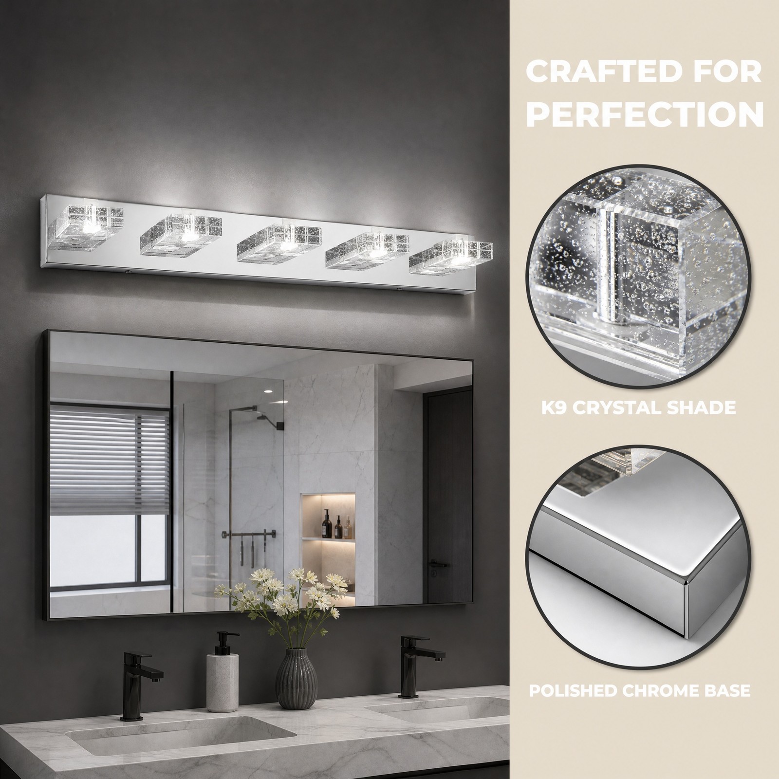 31 in 5 Light Bubble Crystal LED Vanity Bathroom Over Mirror Wall Sconce Fixture