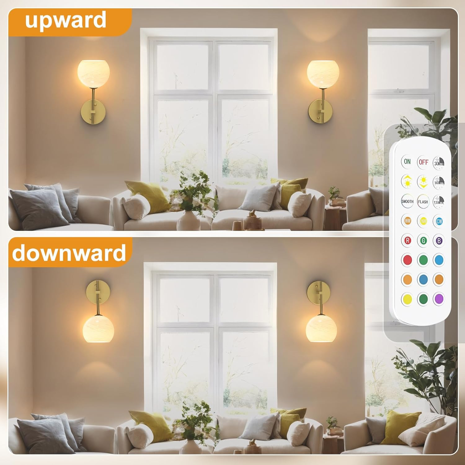 Wall Sconces Set of Two, Wireless Battery Operated Wall Decor with Remote, Sconc